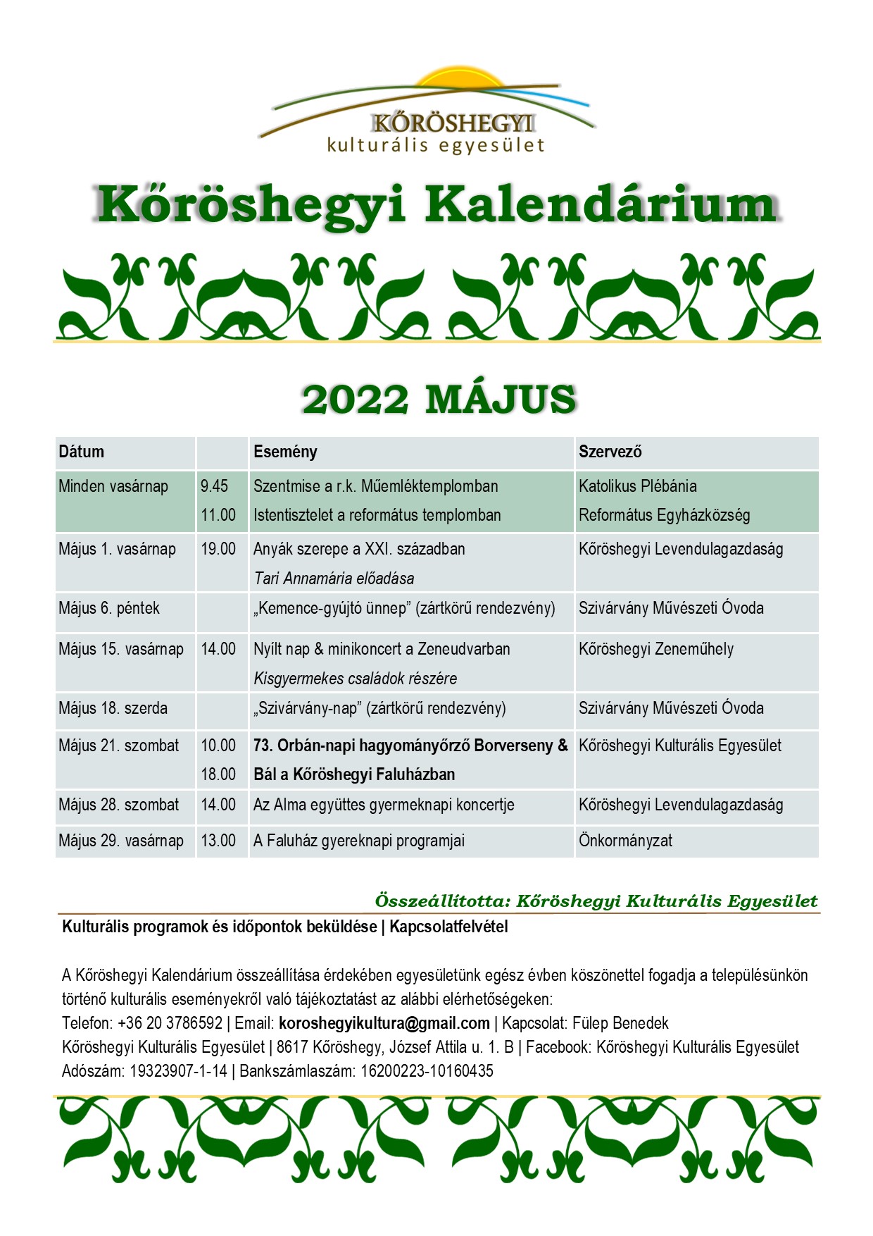 Kőröshegyi Kalendárium - Kőröshegyi kulturális egyesület