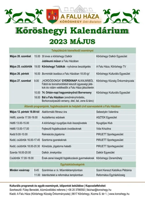 Kőröshegyi Kalendárium 2023 május