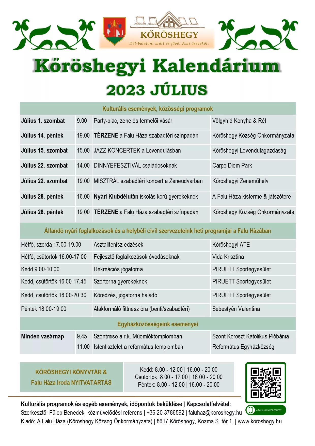 Kőröshegyi Kalendárium 2023 július