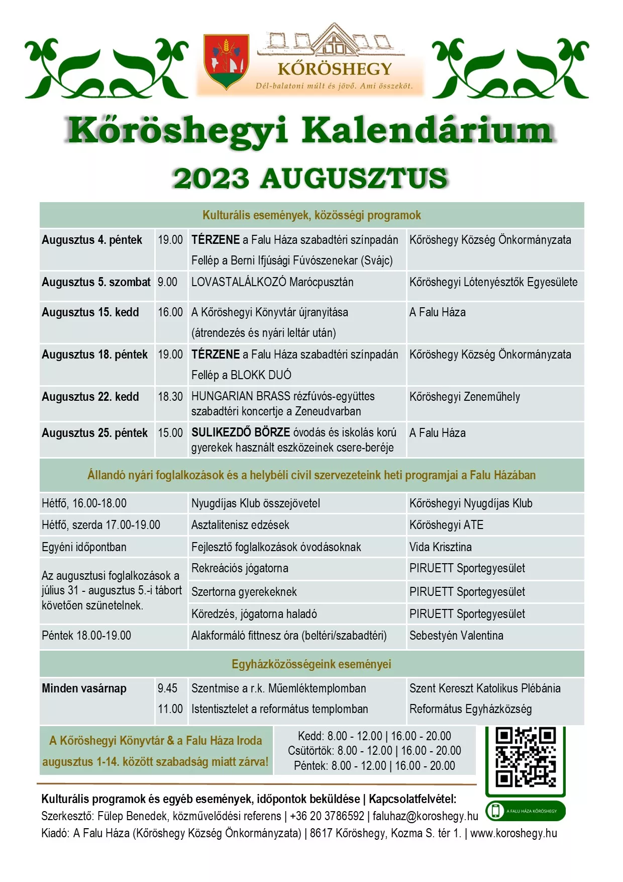 Kőröshegyi Kalendárium 2023 augusztus