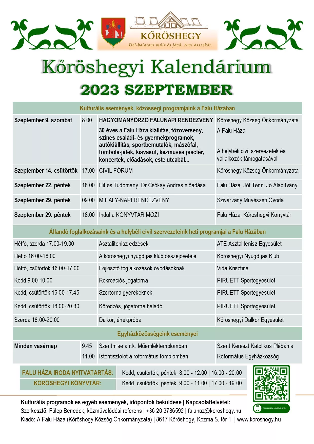 Kőröshegyi Kalendárium 2023  szeptember