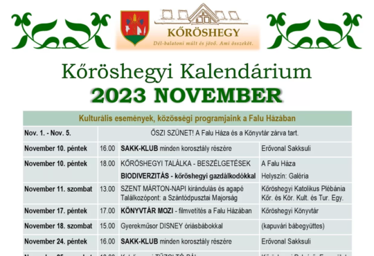 Kőröshegyi Kalendárium 2023 november