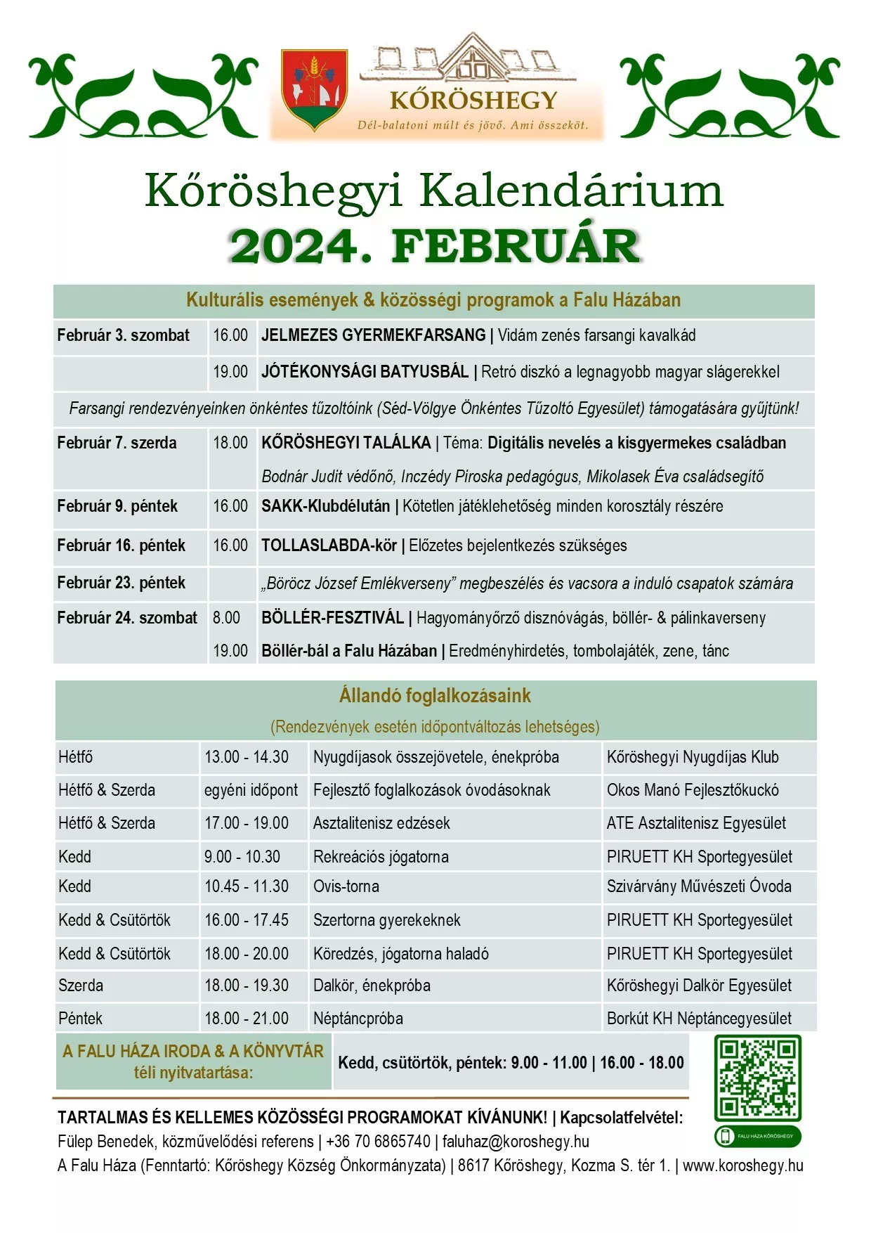 Kőröshegyi kalendárium 2024 február