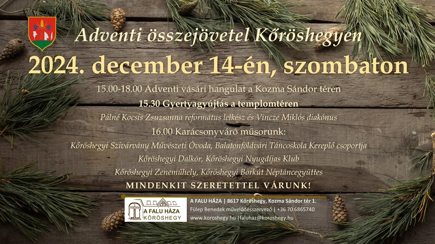 Közös adventi összejövetel a faluközpontban december 14-én!